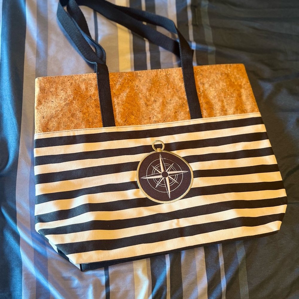 Thirty-One Striped Tote with White and Blue Accents